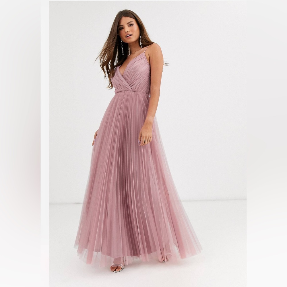 ASOS DESIGN Cami Pleat Tulle Maxi Dress in Rose